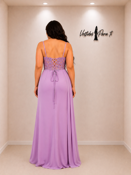 Vestido Largo de Fiesta Talla XL — Lavanda — Entrega Inmediata