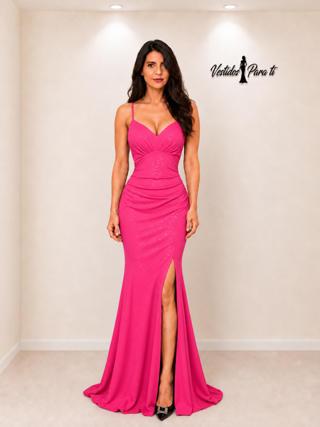 Vestido de Fiesta Talla S — Rosa Intenso — Entrega Inmediata