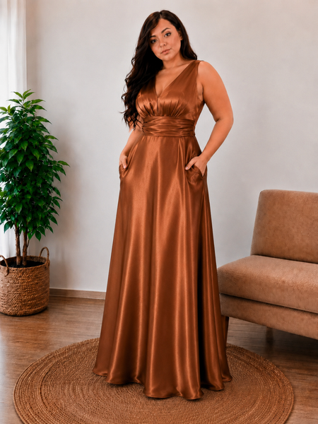 Vestido de Fiesta Talla XXL 16 — Cobre — Entrega Inmediata
