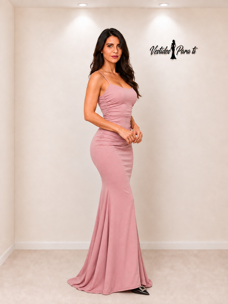 Vestido de Fiesta Talla S-M — Rosa empolvado —   Entrega Inmediata