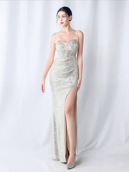 Vestido de Fiesta Talla S — Plateado — Entrega Inmediata