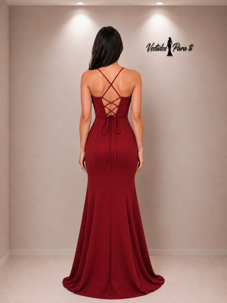 Vestido Largo de Fiesta Talla S-M — Burdeo— Entrega Inmediata